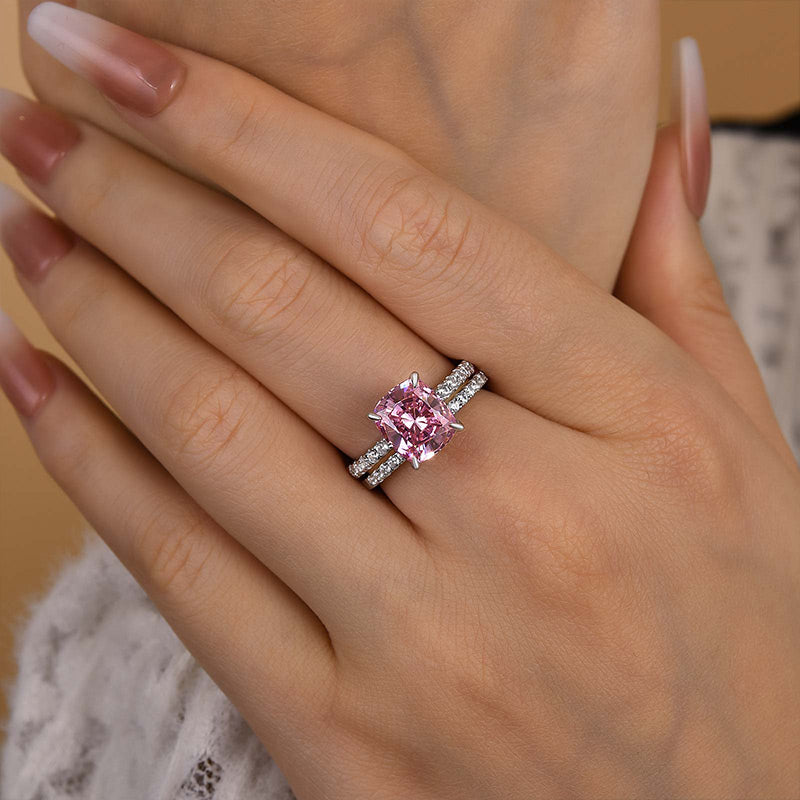 Louily Pink Stone Cushion Cut Women's Wedding Set