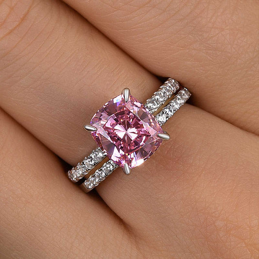 Louily Pink Stone Cushion Cut Women's Wedding Set