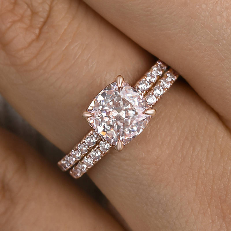 Excellent Cushion Cut Wedding Ring Set For Women In Sterling Silver