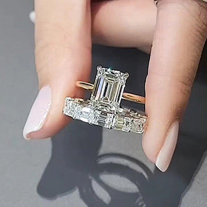 Maxine Desirable Yellow Gold Emerald Cut Wedding Ring Set