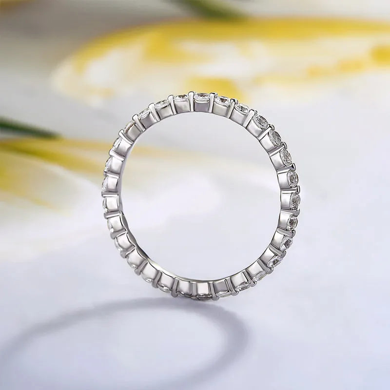 Classic Yellow Gold Round Cut Full Eternity Wedding Band In Sterling Silver