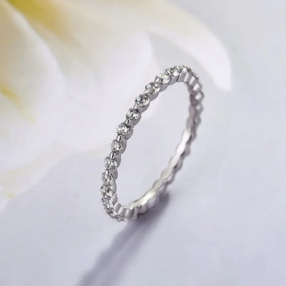 Classic Yellow Gold Round Cut Full Eternity Wedding Band In Sterling Silver