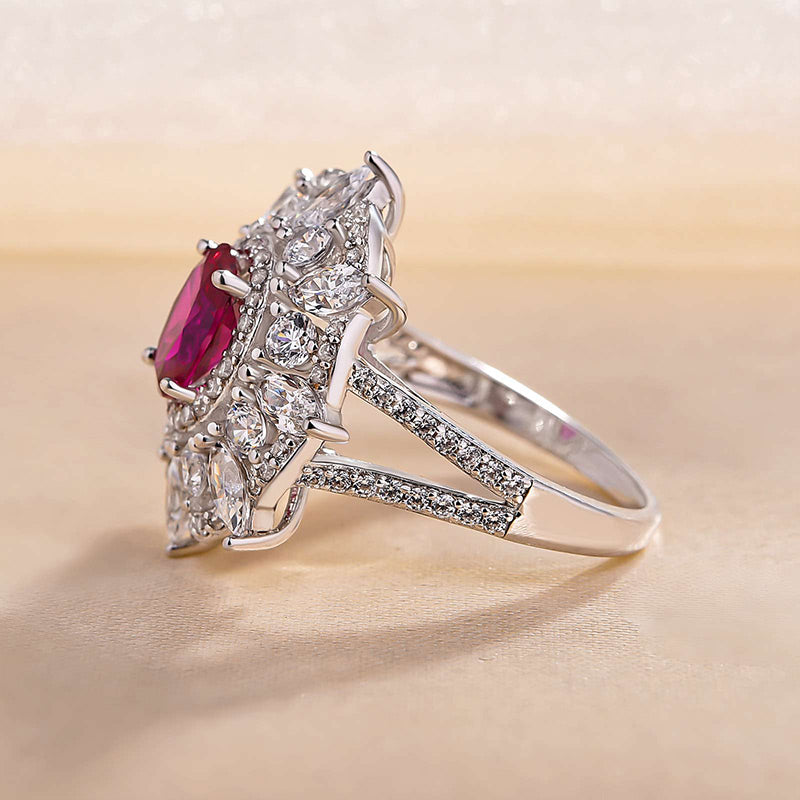 Exclusive Flower Shape 1.0 Carat Oval Cut Ruby Engagement Ring In White Gold-Maxinejewelry