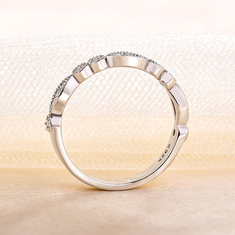 Art Deco White Gold Full Eternity Thin Wedding Band For Women-Maxinejewelry