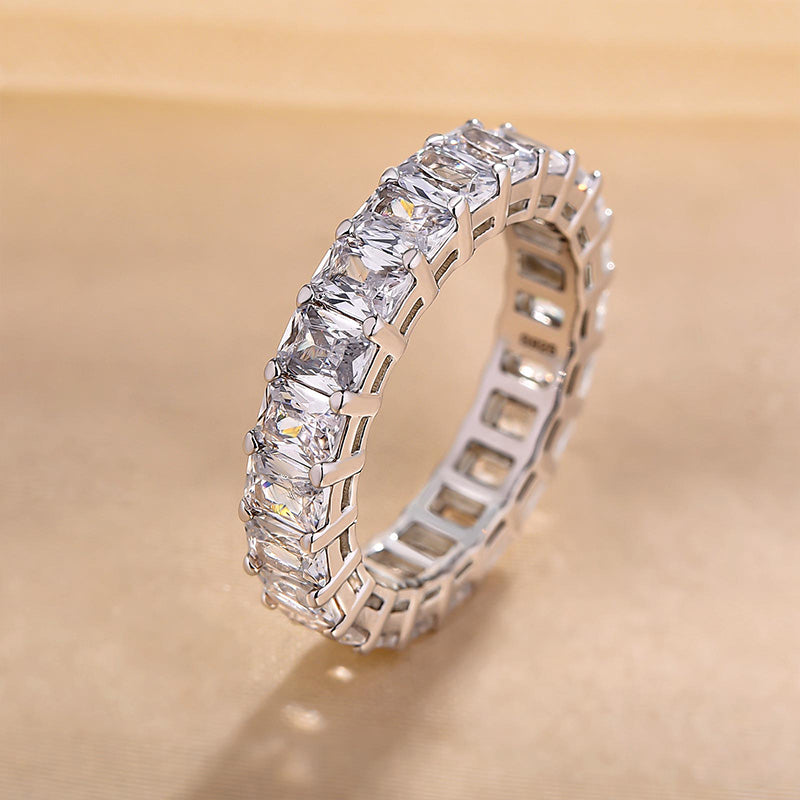 Elegant Radiant Cut Women's Wedding Band In Sterling Silver-Maxinejewelry