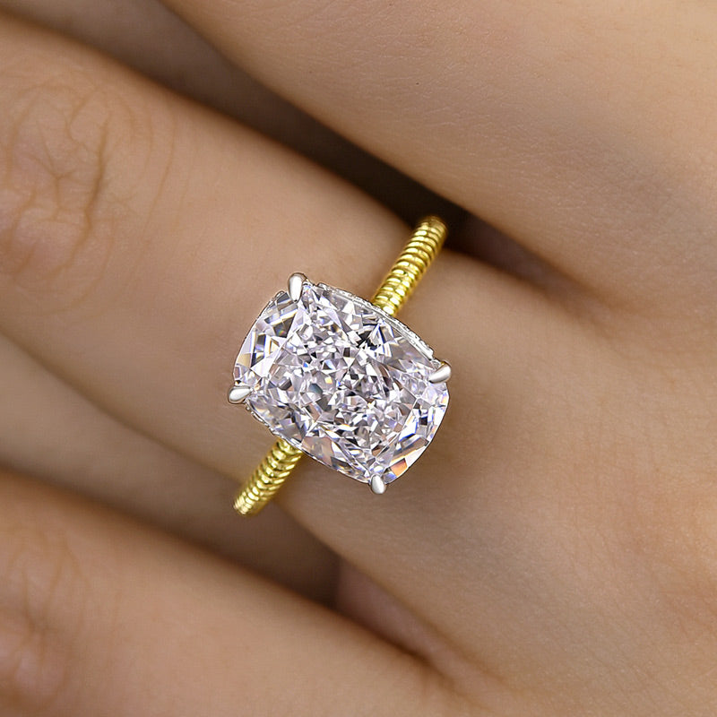 Special Two-tone Twist Crushed Ice Cushion Engagement Ring