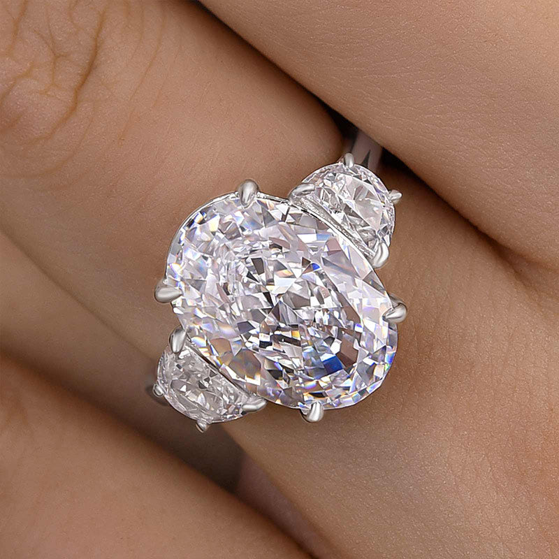 Luxury Crushed Ice Oval Cut Three Stone Engagement Ring