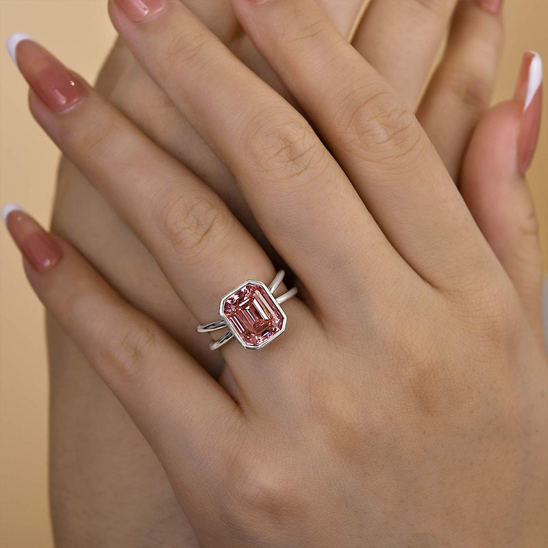 Exclusive Emerald Cut Padparadscha Engagement Ring