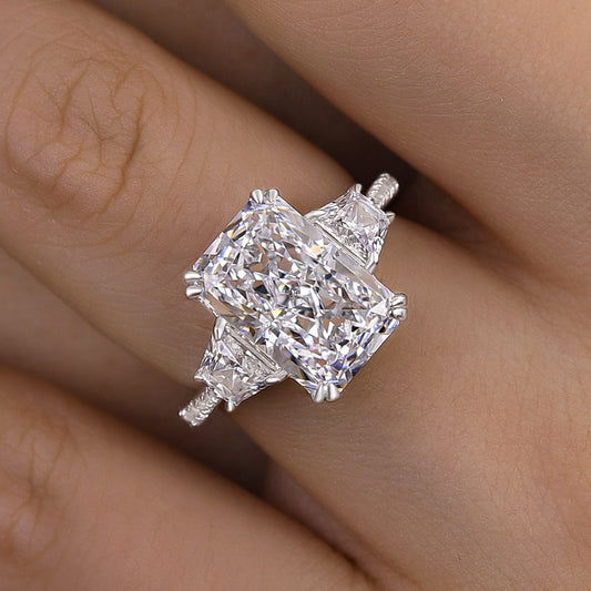 Gorgeous Three Stone Crushed Ice Radiant Cut Engagement Ring