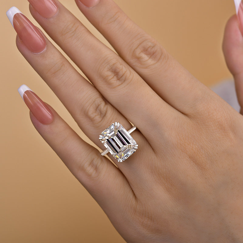 Luxurious Big Emerald Cut Engagement Ring In Sterling Silver