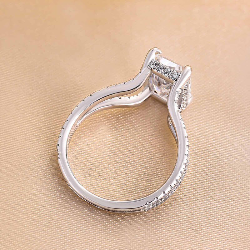 Unique Split Shank Radiant Cut Engagement Ring In Sterling Silver