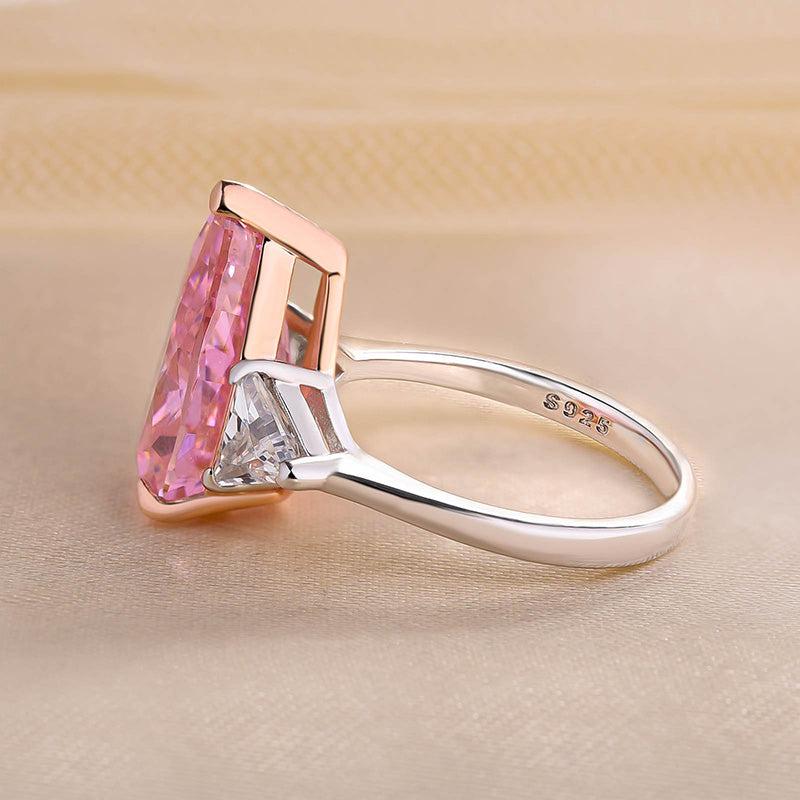 Elegant Pear Cut Pink Sapphire Three Stone Engagement Ring In Sterling Silver-Maxinejewelry