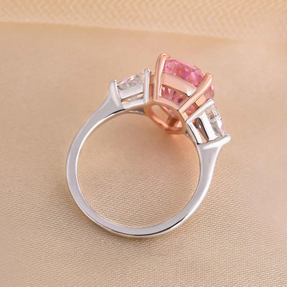 Elegant Pear Cut Pink Sapphire Three Stone Engagement Ring In Sterling Silver-Maxinejewelry