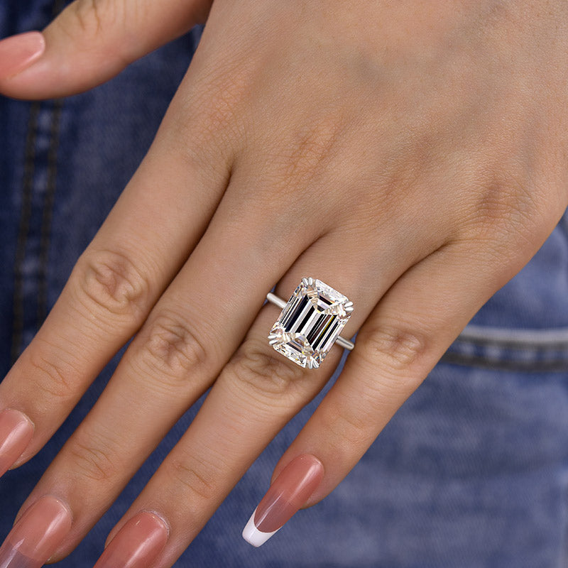 Luxurious Big Emerald Cut Engagement Ring In Sterling Silver