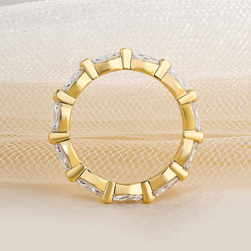 Elegant Yellow Gold Marquise Cut Full Wedding Band In Sterling Silver