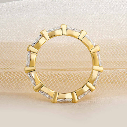 Elegant Yellow Gold Marquise Cut Full Wedding Band In Sterling Silver