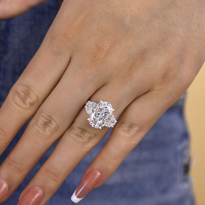 Luxury Crushed Ice Oval Cut Three Stone Engagement Ring