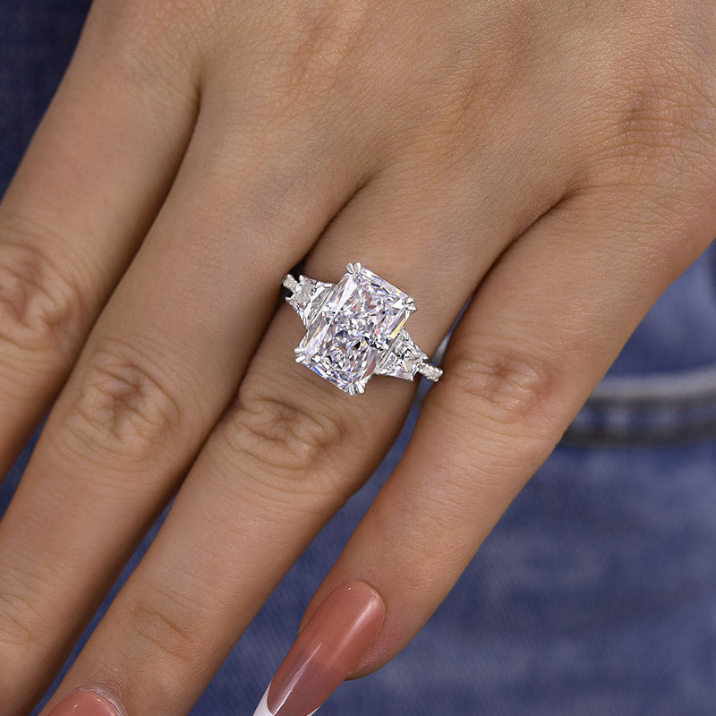 Gorgeous Three Stone Crushed Ice Radiant Cut Engagement Ring