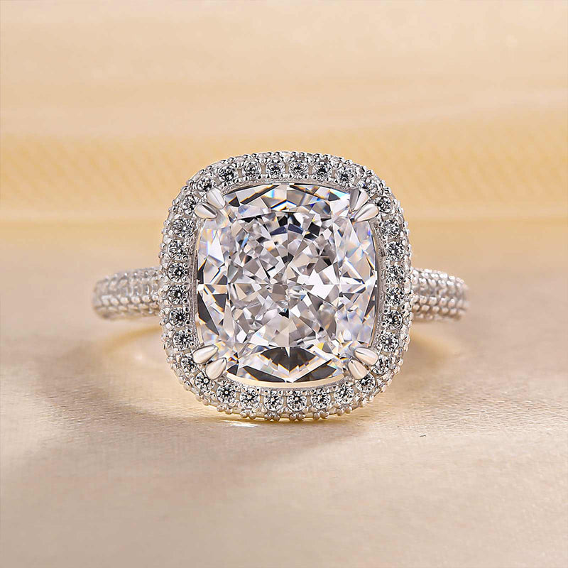 Glittering Halo Crushed Ice Cushion Cut Engagement Ring-Maxinejewelry