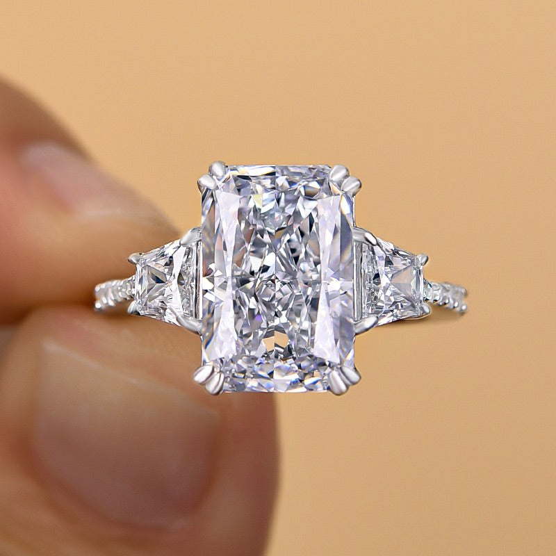 Gorgeous Three Stone Crushed Ice Radiant Cut Engagement Ring