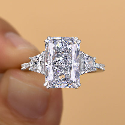 Gorgeous Three Stone Crushed Ice Radiant Cut Engagement Ring