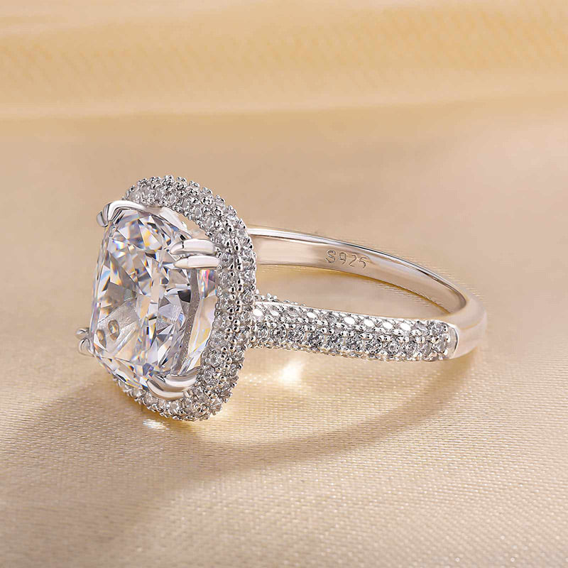 Glittering Halo Crushed Ice Cushion Cut Engagement Ring-Maxinejewelry