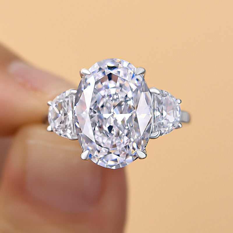 Luxury Crushed Ice Oval Cut Three Stone Engagement Ring