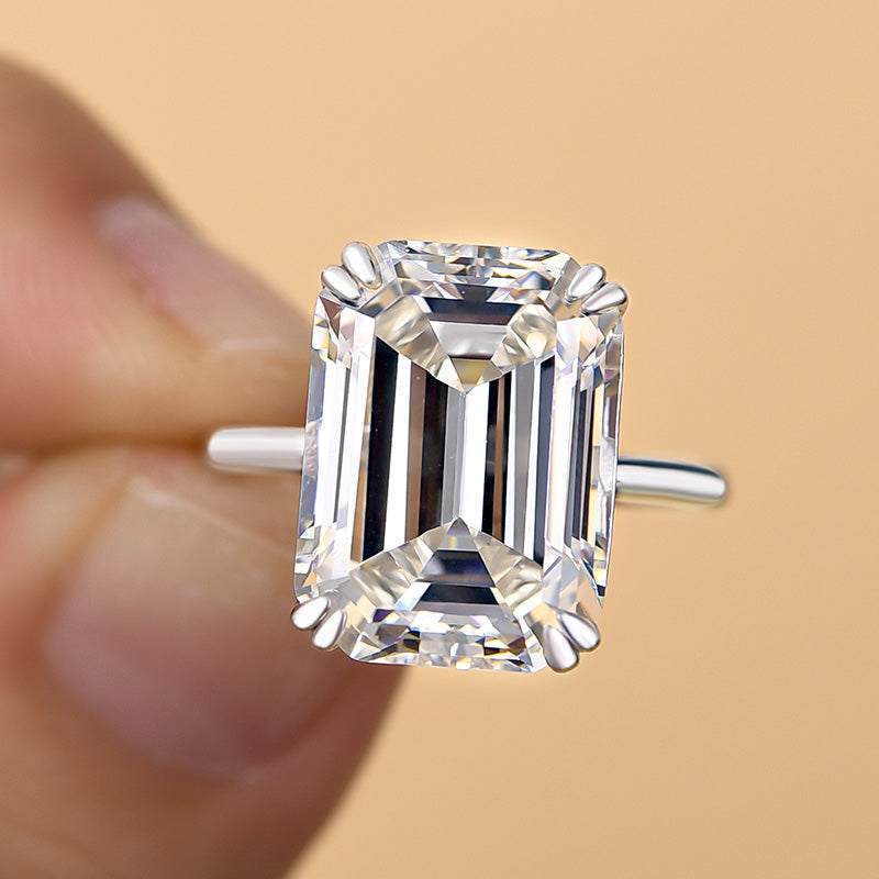 Luxurious Big Emerald Cut Engagement Ring In Sterling Silver