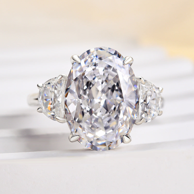 Luxury Crushed Ice Oval Cut Three Stone Engagement Ring