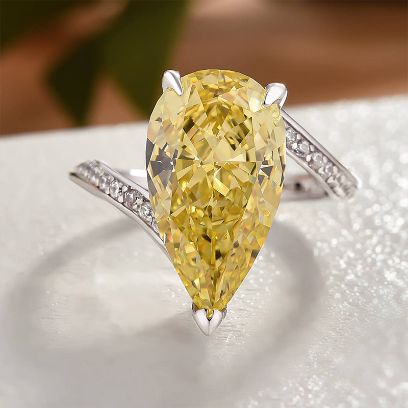 Gorgeous Pear Cut Yellow Sapphire Engagement Ring In Sterling Silver-Maxinejewelry