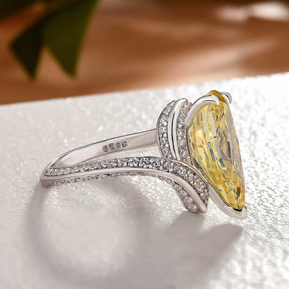 Gorgeous Pear Cut Yellow Sapphire Engagement Ring In Sterling Silver-Maxinejewelry