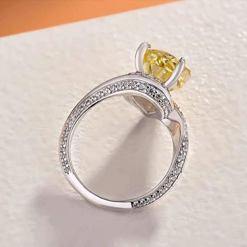 Gorgeous Pear Cut Yellow Sapphire Engagement Ring In Sterling Silver-Maxinejewelry