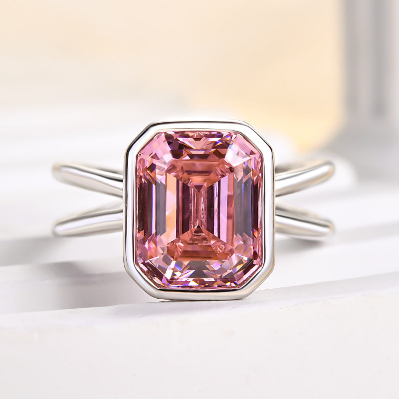 Exclusive Emerald Cut Padparadscha Engagement Ring