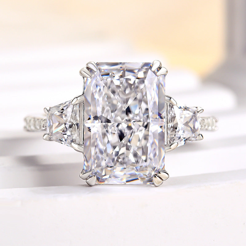 Gorgeous Three Stone Crushed Ice Radiant Cut Engagement Ring