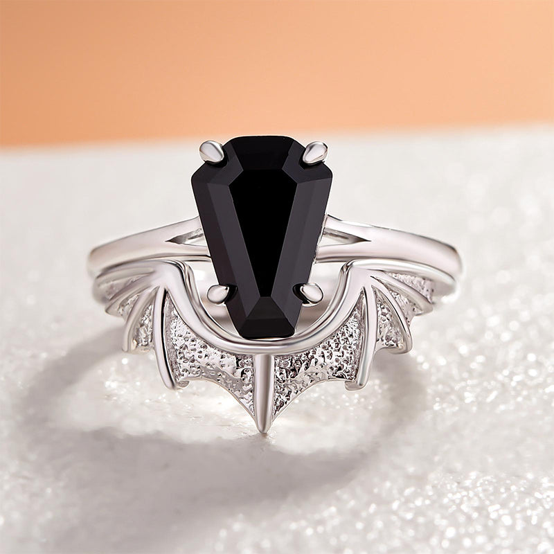 Dark Split Shank Coffin Cut Wedding Ring Set For Women In Sterling Silver-Maxinejewelry