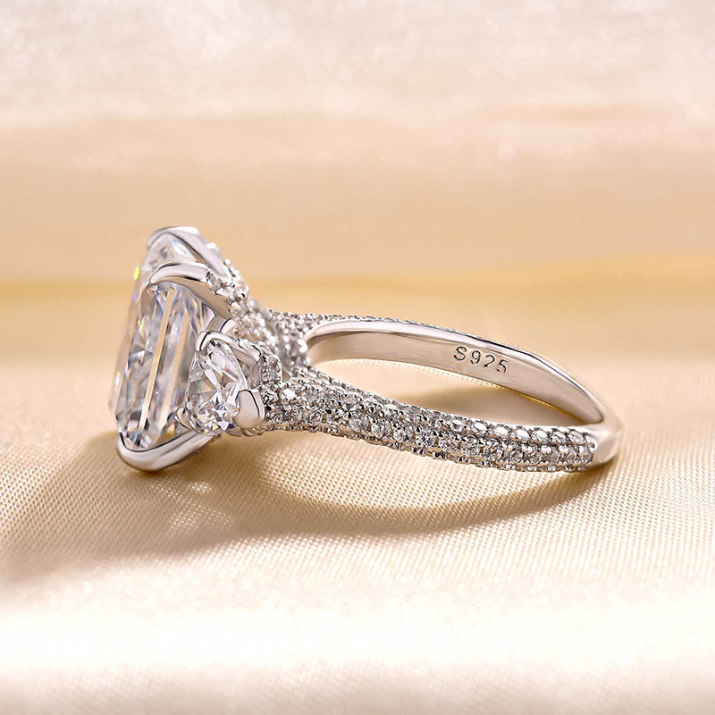 Luxurious Radiant Cut &amp; Heart Cut Three Stone Engagement Ring In Sterling Silver-Maxinejewelry