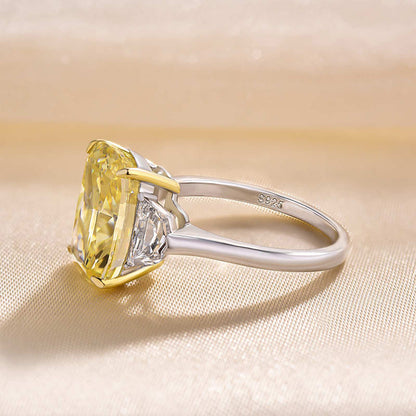 Sparkle Cushion Cut Three Stone Yellow Sapphire Engagement Ring In Sterling Silver