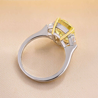 Sparkle Cushion Cut Three Stone Yellow Sapphire Engagement Ring In Sterling Silver