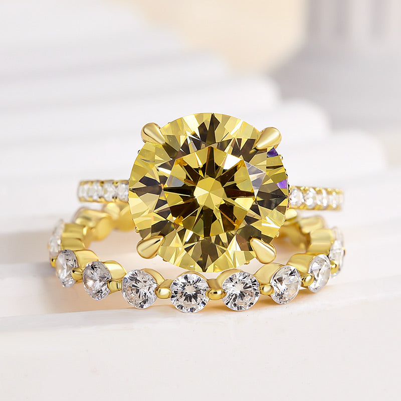 Stunning Round Cut Yellow Sapphire Wedding Ring Set For Women In Sterling Silver