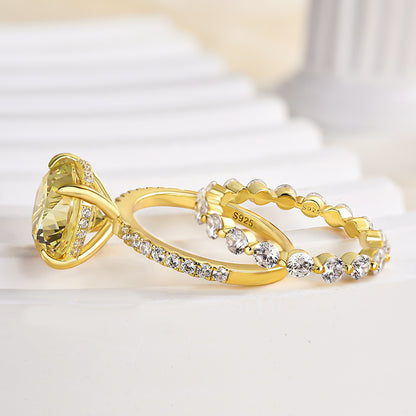 Stunning Round Cut Yellow Sapphire Wedding Ring Set For Women In Sterling Silver