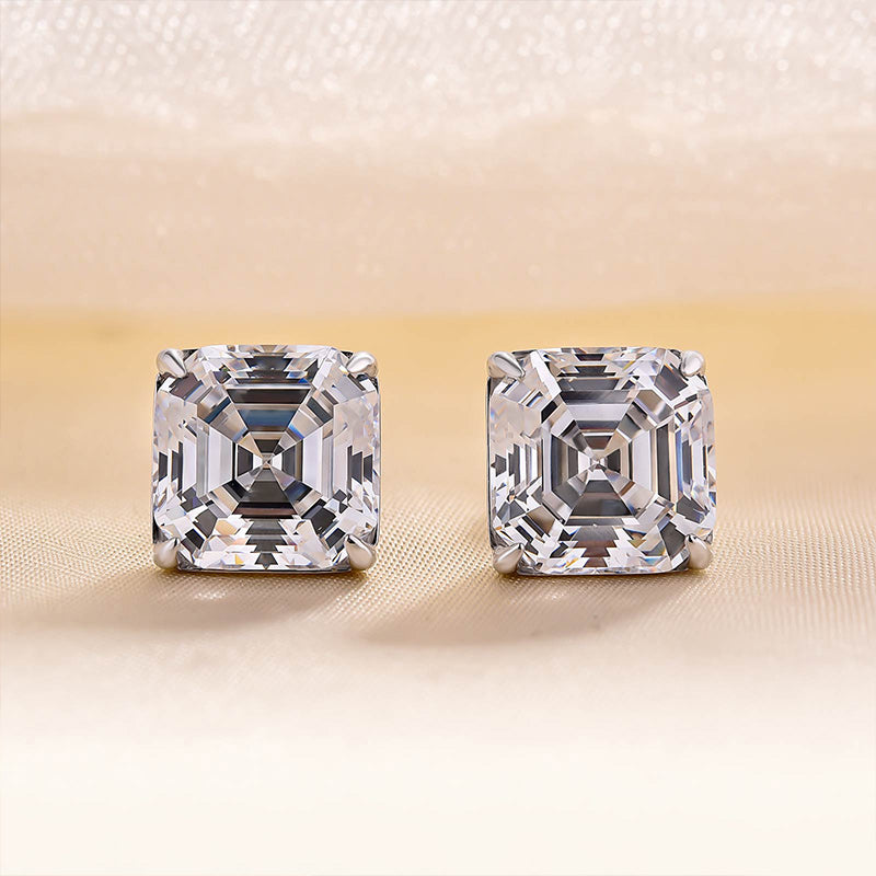 Classic Asscher Cut Women's Stud Earrings In Sterling Silver