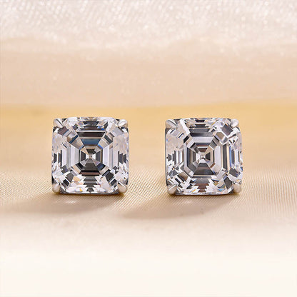 Classic Asscher Cut Women's Stud Earrings In Sterling Silver