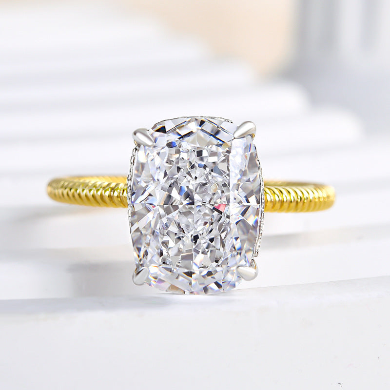 Special Two-tone Twist Crushed Ice Cushion Engagement Ring