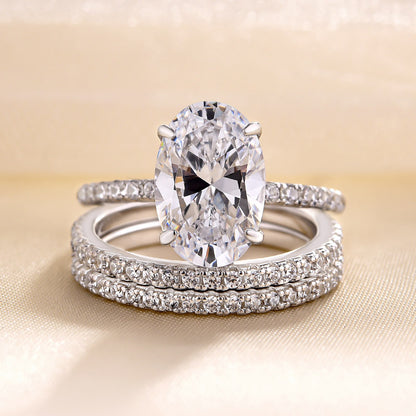 Exclusive Oval Cut Sona Simulated Diamond 3PC Bridal Ring Set In Sterling Silver-Maxinejewelry