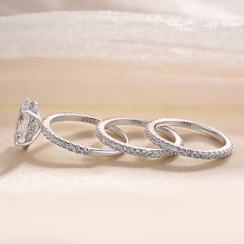 Exclusive Oval Cut Sona Simulated Diamond 3PC Bridal Ring Set In Sterling Silver-Maxinejewelry