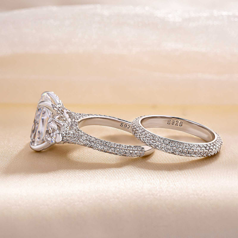 Honorable Radiant Cut &amp; Heart Cut Wedding Set In Sterling Silver-Maxinejewelry