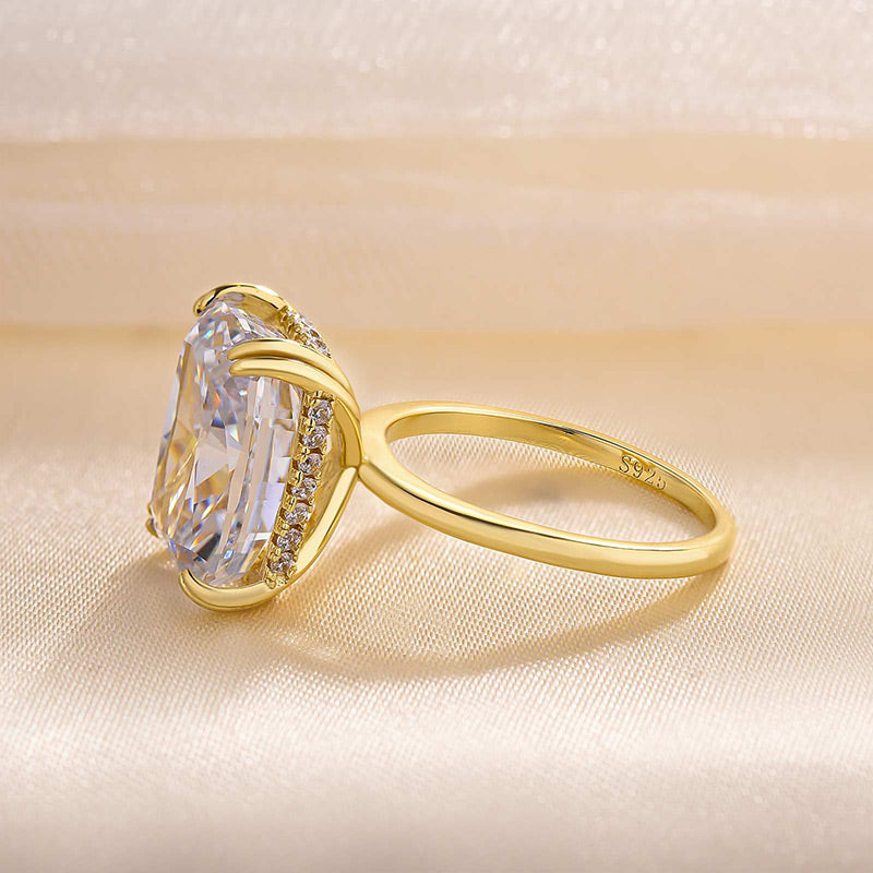 Gorgeous Yellow Gold Cushion Cut Engagement Ring for Women In Sterling Silver