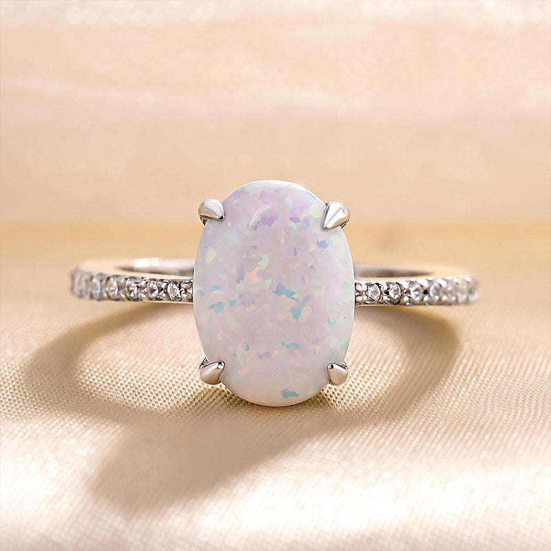 Elegant Oval Cut Opal Stone Engagement Ring In Sterling Silver-Maxinejewelry