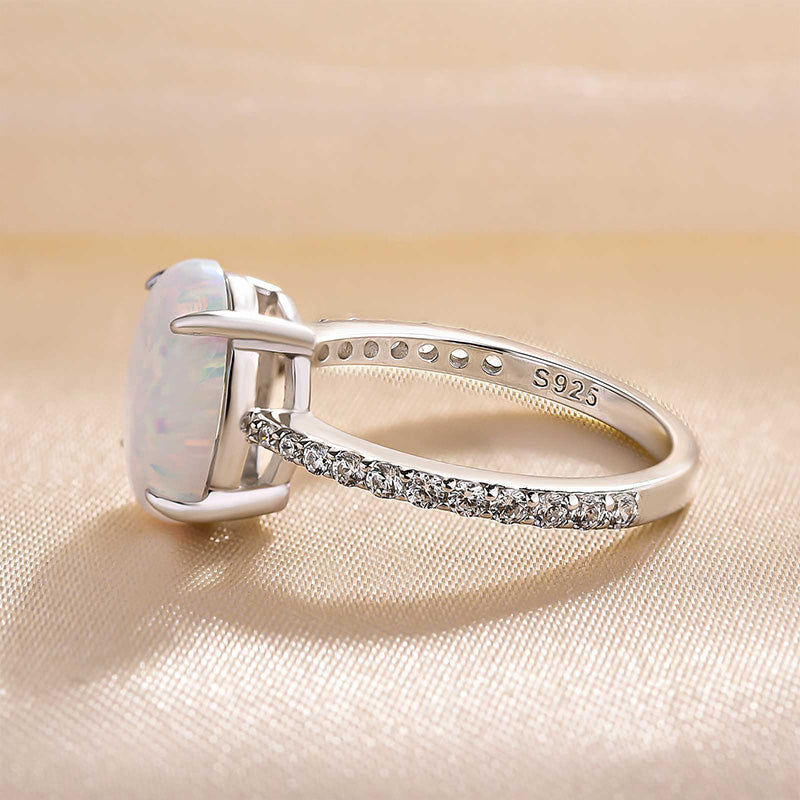 Elegant Oval Cut Opal Stone Engagement Ring In Sterling Silver-Maxinejewelry