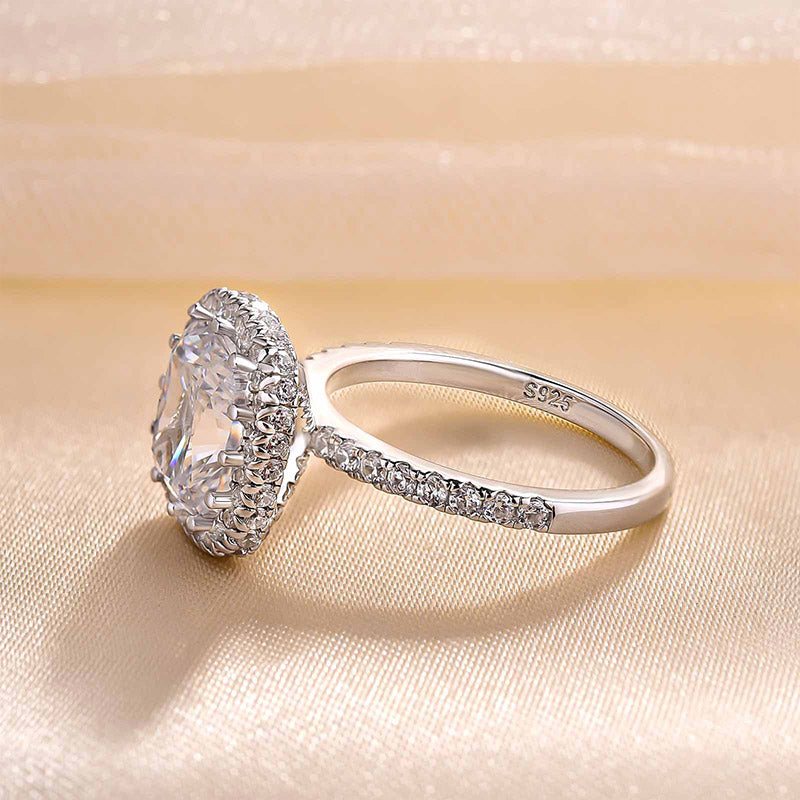 Elegant Halo Cushion Cut Engagement Ring In Sterling Silver-Maxinejewelry